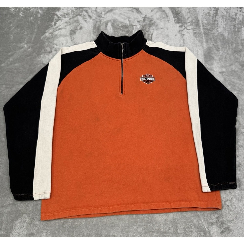 Vintage Harley Davidson 1/4 Zip Jacket Mens XL Graphic Spellout Orange 90s Y2K